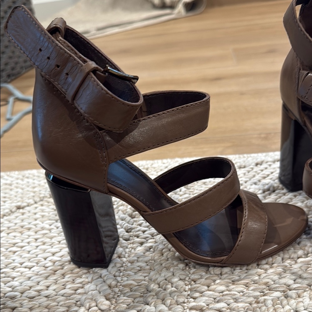 Tory Burch Brown Leather Block Heel Sandals